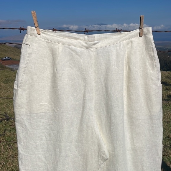 IVORY Linen Cropped Wide Leg Pants Linea By Louis Dell’Olio 1X - Picture 3 of 9